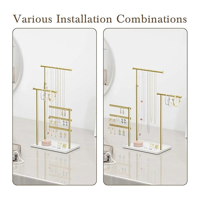 Nordic Jewelry Display Stand Metal Organizer Tray Multi Layer Storage Rack for Ring Earring Necklace - Gold - 4