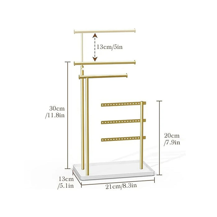 Nordic Jewelry Display Stand Metal Organizer Tray Multi Layer Storage Rack for Ring Earring Necklace - Gold - 5