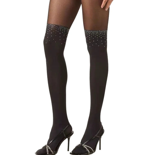 Sexy Patchwork Hot Fix Rhinestones Tights for Women High Elasticity Footed Pantyhose - 1