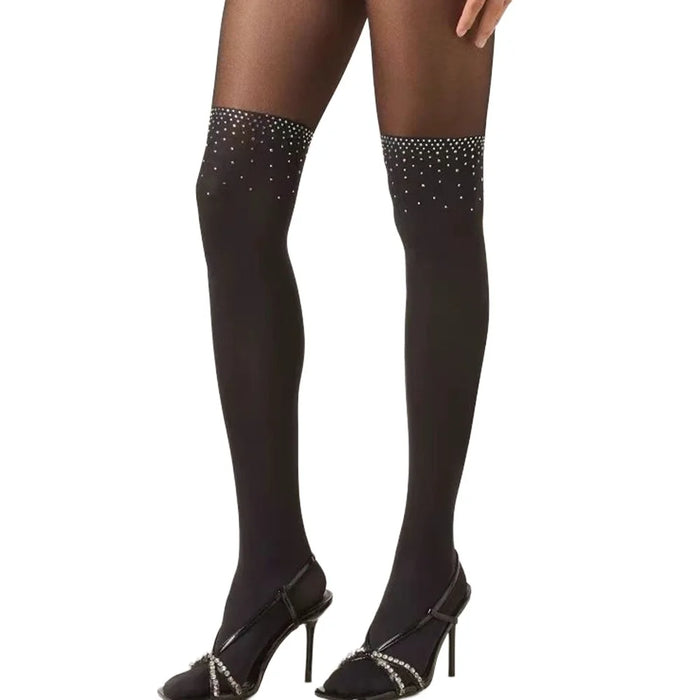 Sexy Patchwork Hot Fix Rhinestones Tights for Women High Elasticity Footed Pantyhose - 1