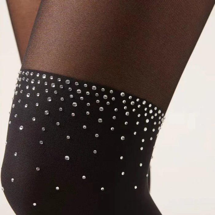 Sexy Patchwork Hot Fix Rhinestones Tights for Women High Elasticity Footed Pantyhose - 6