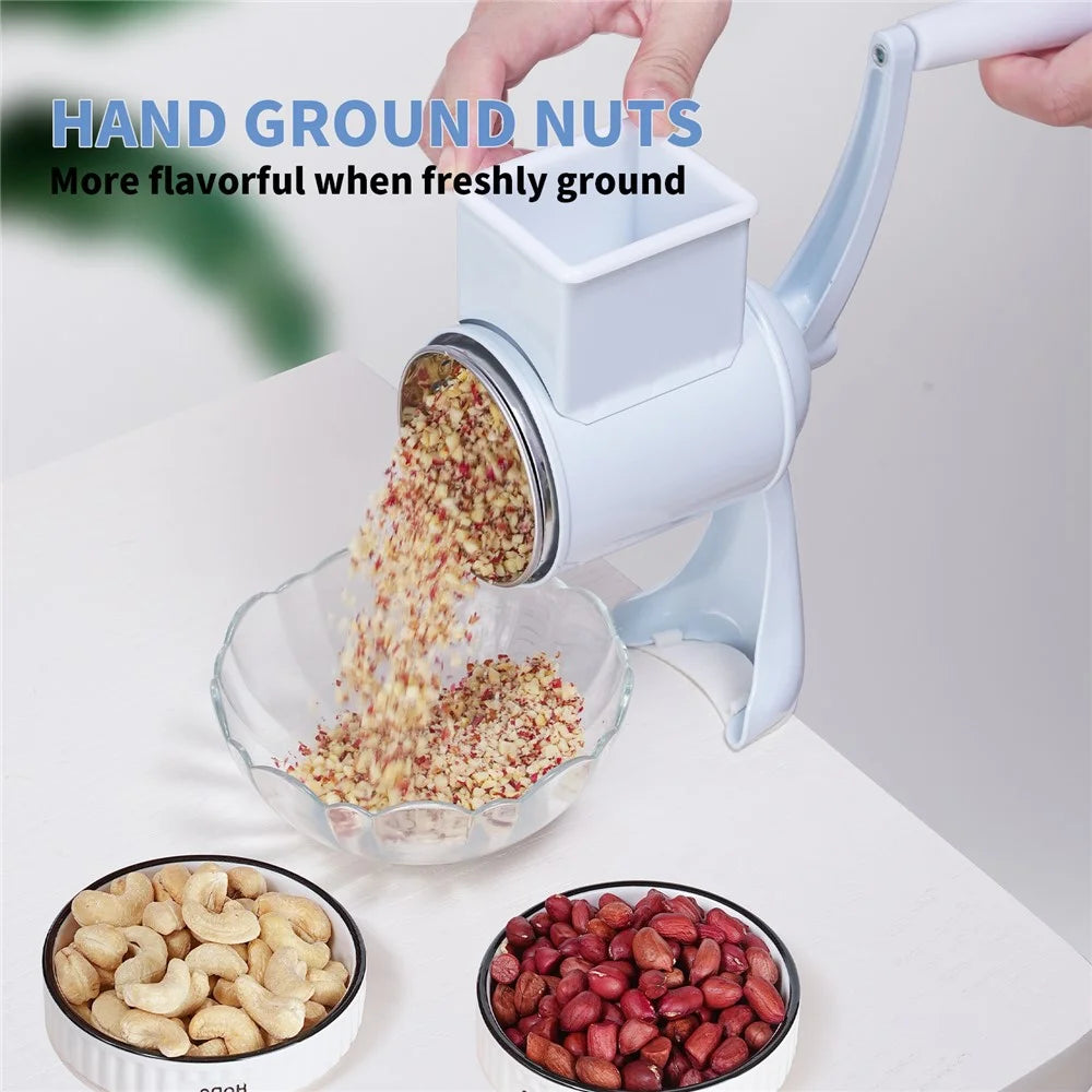 Manual Hand Crank Food Grinder Multifunctional Meat Mincer Nut Crusher Cheese Grater Single Blade (FDA Certificated) - White - 2