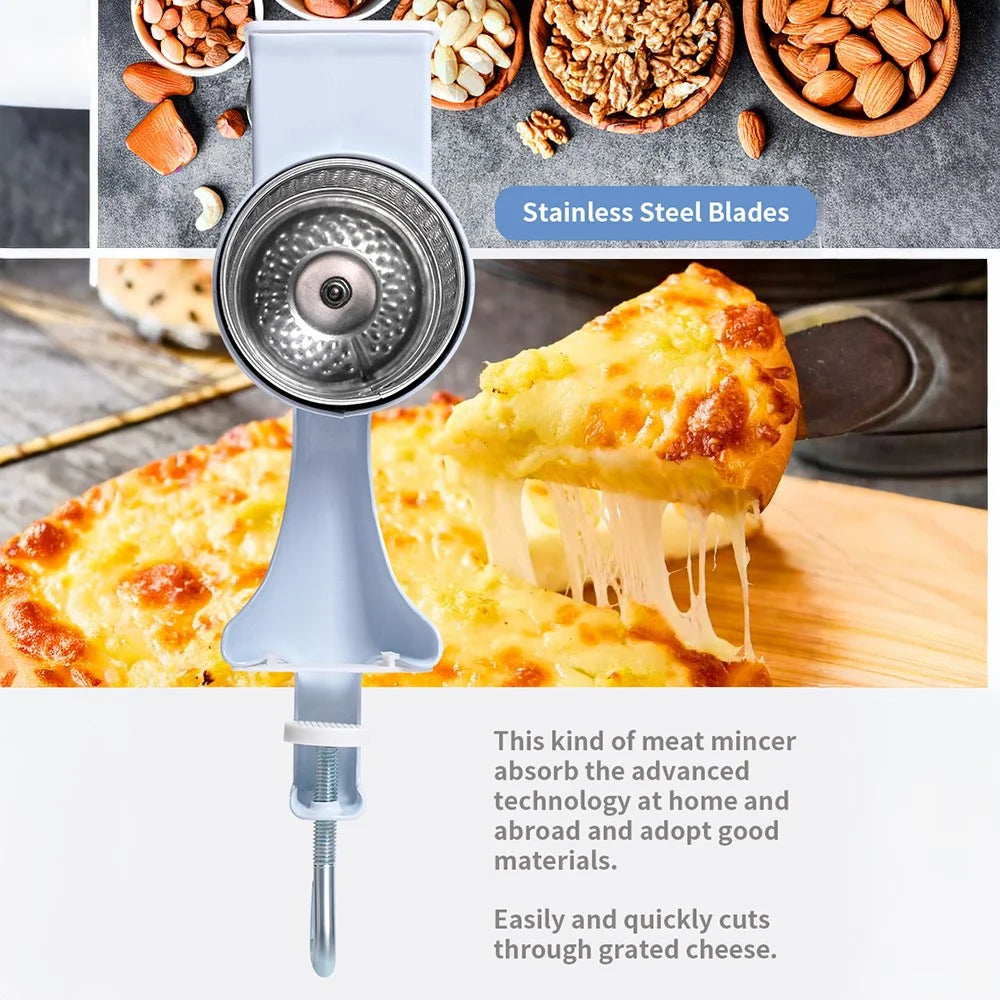 Manual Hand Crank Food Grinder Multifunctional Meat Mincer Nut Crusher Cheese Grater Single Blade (FDA Certificated) - White - 3