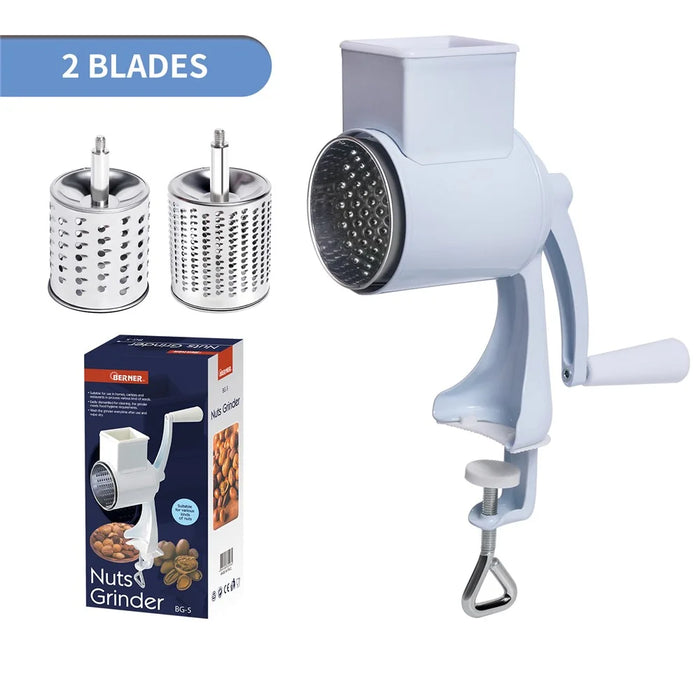 Manual Hand Crank Food Grinder Multifunctional Meat Mincer Nut Crusher Cheese Grater 2 Blades (FDA Certificated) - White - 1