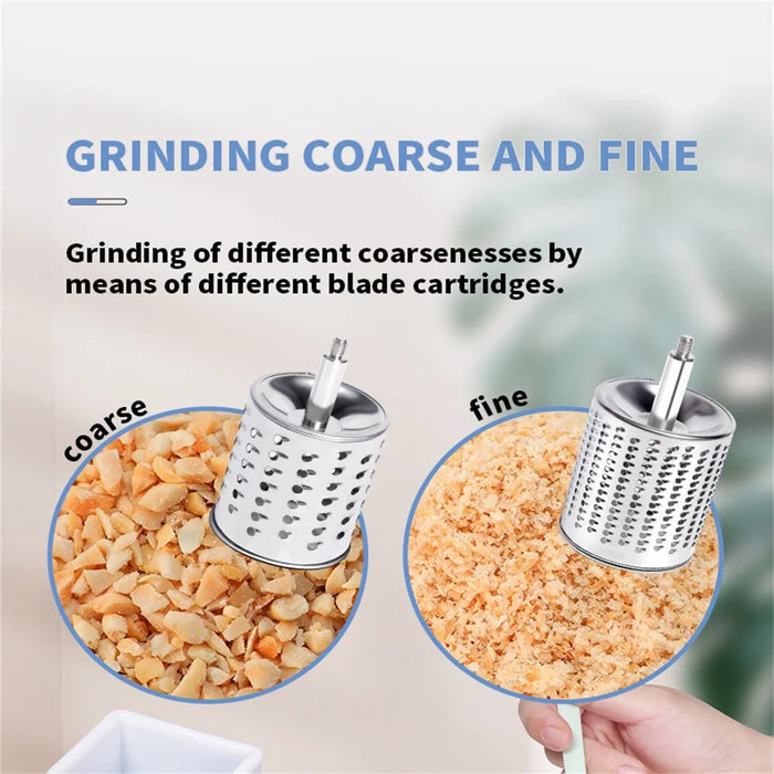 Manual Hand Crank Food Grinder Multifunctional Meat Mincer Nut Crusher Cheese Grater 2 Blades (FDA Certificated) - White - 2