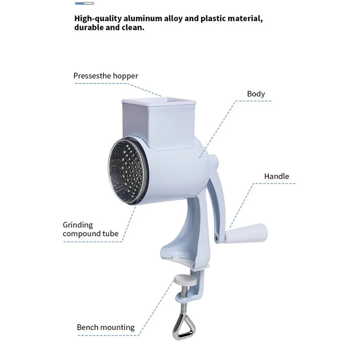 Manual Hand Crank Food Grinder Multifunctional Meat Mincer Nut Crusher Cheese Grater 2 Blades (FDA Certificated) - White - 6