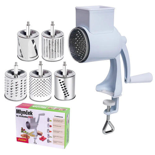 Manual Hand Crank Food Grinder Multifunctional Meat Mincer Nut Crusher Cheese Grater 5 Blades (FDA Certificated) - White - 1