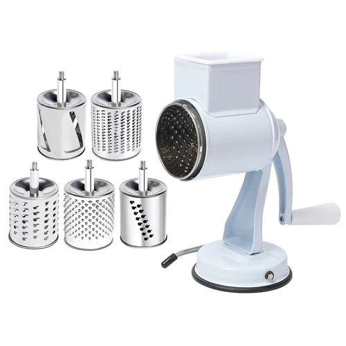 Manual Hand Crank Food Grinder Multifunctional Meat Mincer Nut Crusher 5 Blades Suction Cup Type (FDA Certificated) - White - 1