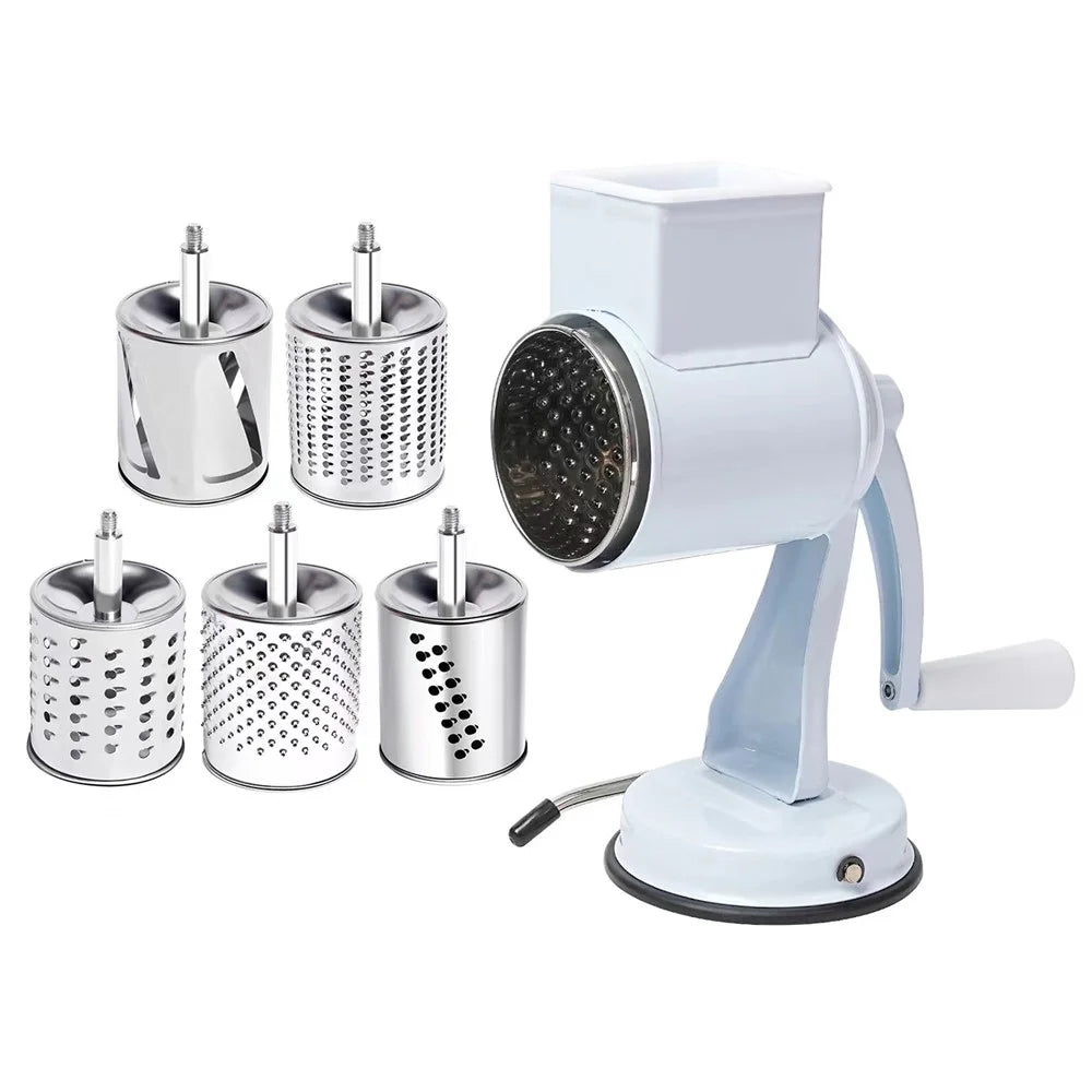 Manual Hand Crank Food Grinder Multifunctional Meat Mincer Nut Crusher 5 Blades Suction Cup Type (FDA Certificated) - White - 1