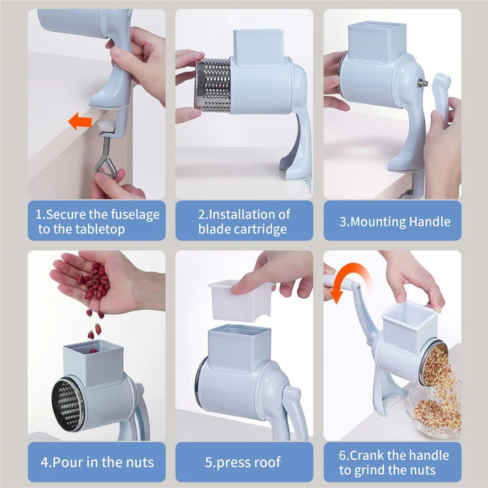 Manual Hand Crank Food Grinder Multifunctional Meat Mincer Nut Crusher 5 Blades Suction Cup Type (FDA Certificated) - White - 5