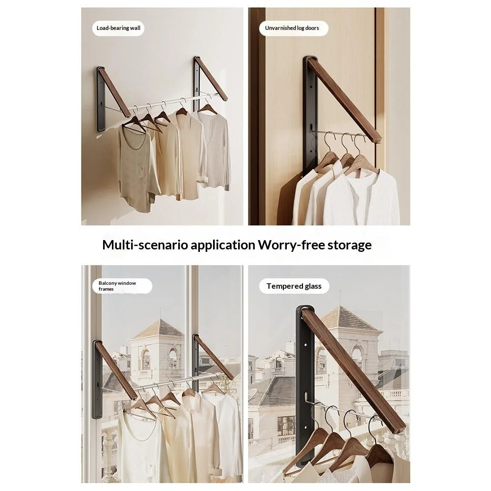 Folding Clothes Drying Rack Space Aluminum Collapsible Cloth Hanger Easy Installation for Laundry Room, Balcony - Black - 4
