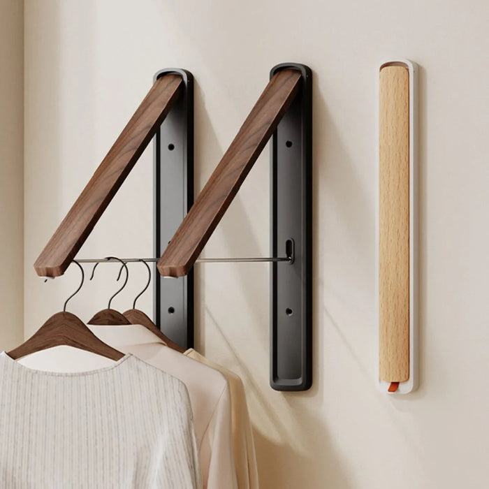 2PCS Foldable Clothes Drying Rack Space Aluminum Hanging Rail Laundry Rack Clothes Hanger for Balcony - Black - 2