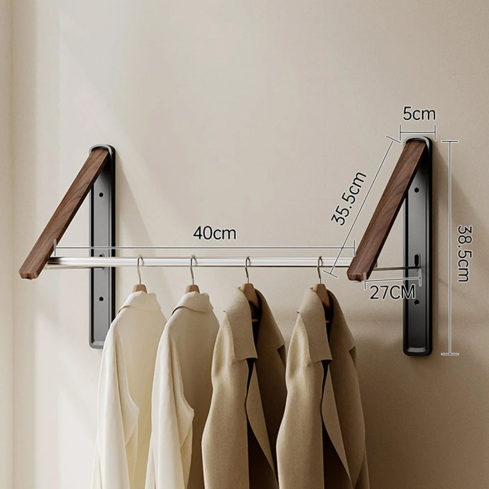 2PCS Folding Clothes Rack with 40cm Rod Wall Mounted Space Aluminum Retractable Laundry Drying Rail Hanger - Black - 1