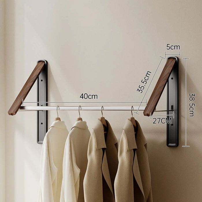 2PCS Folding Clothes Rack with 40cm Rod Wall Mounted Space Aluminum Retractable Laundry Drying Rail Hanger - Black - 1