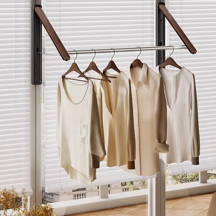 2PCS Folding Clothes Rack with 40cm Rod Wall Mounted Space Aluminum Retractable Laundry Drying Rail Hanger - Black - 2