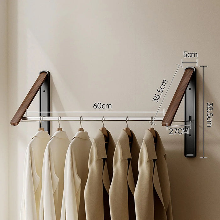 2PCS Folding Clothes Rack with 60cm Rod Wall Mounted Space Aluminum Retractable Laundry Drying Rail Hanger - Black - 1