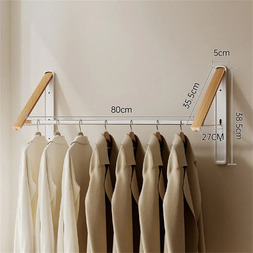 2PCS Folding Clothes Rack with 80cm Rod Wall Mounted Space Aluminum Retractable Laundry Drying Rail Hanger - White - 1