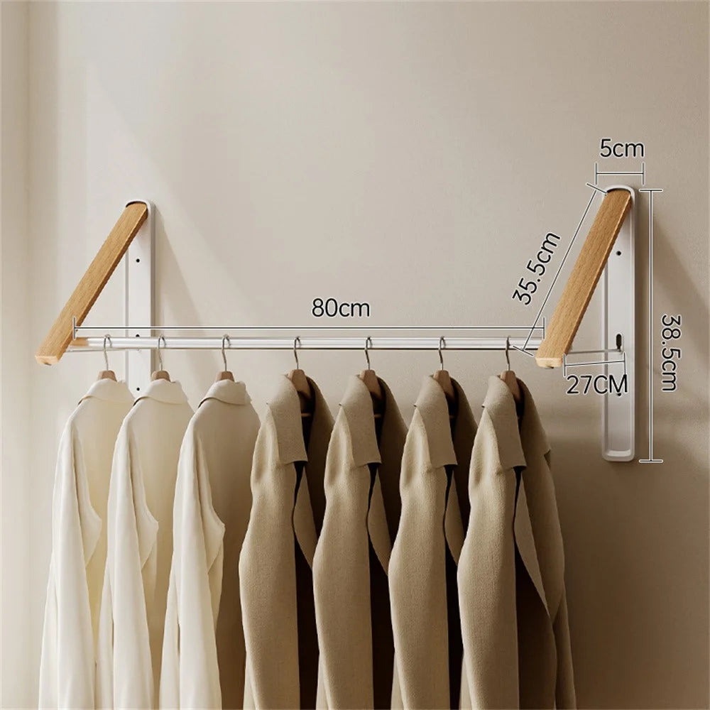 2PCS Folding Clothes Rack with 80cm Rod Wall Mounted Space Aluminum Retractable Laundry Drying Rail Hanger - White - 1