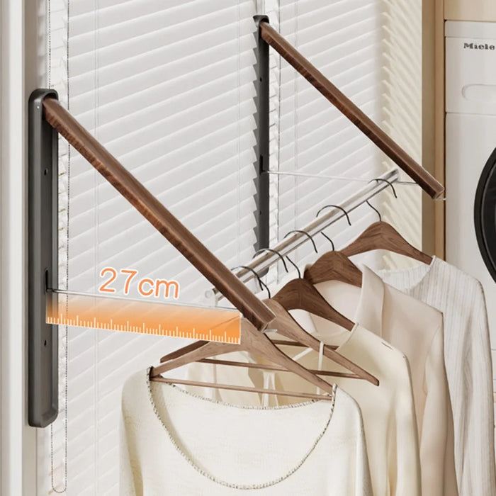 2PCS Folding Clothes Rack with 80cm Rod Wall Mounted Space Aluminum Retractable Laundry Drying Rail Hanger - White - 3