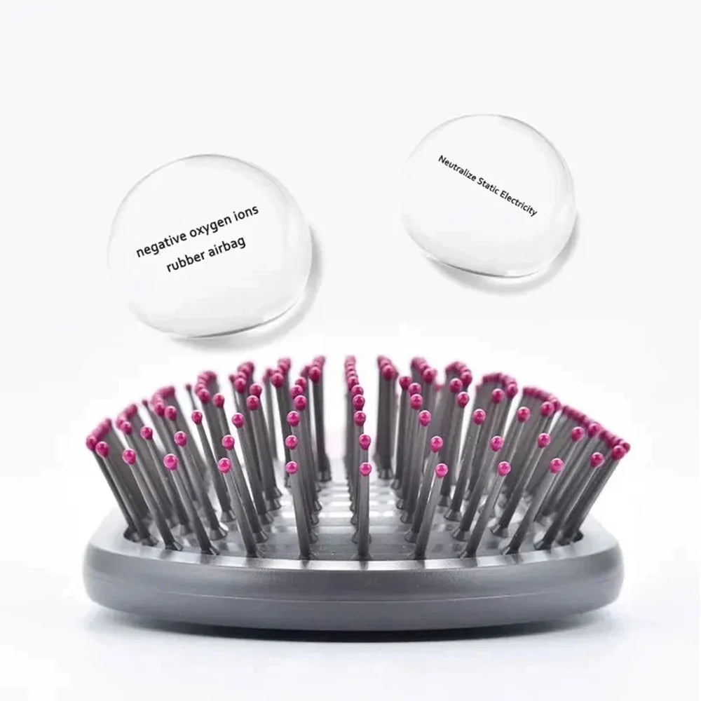 2PCS  /  Set Air Cushion Hair Brush Scalp Massage Comb Detangling Anti Static with Wide Tooth Comb - Rose - 3