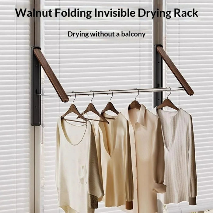 2PCS Folding Clothes Rack with 120cm Rod Wall Mounted Space Aluminum Retractable Laundry Drying Rail Hanger - Black - 2