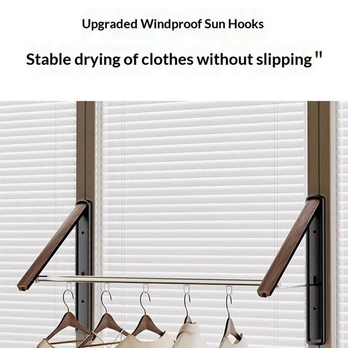 2PCS Folding Clothes Rack with 120cm Rod Wall Mounted Space Aluminum Retractable Laundry Drying Rail Hanger - Black - 3