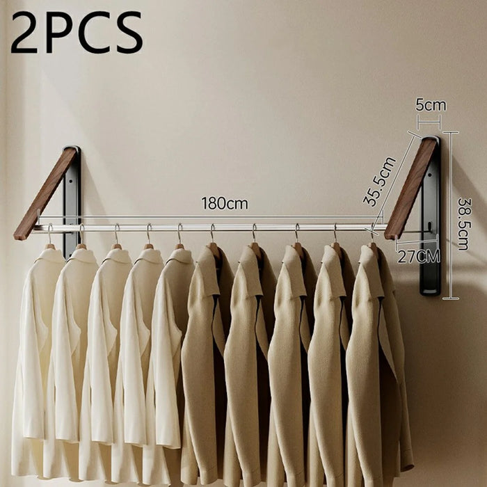 2PCS Folding Clothes Rack with 180cm Rod Wall Mounted Space Aluminum Retractable Laundry Drying Rail Hanger - Black - 1