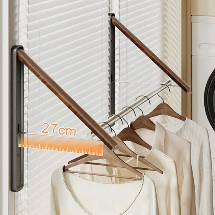 2PCS Folding Clothes Rack with 180cm Rod Wall Mounted Space Aluminum Retractable Laundry Drying Rail Hanger - Black - 4