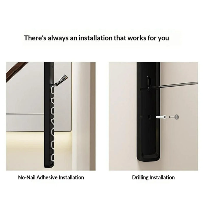 2PCS Folding Clothes Rack with 180cm Rod Wall Mounted Space Aluminum Retractable Laundry Drying Rail Hanger - Black - 6