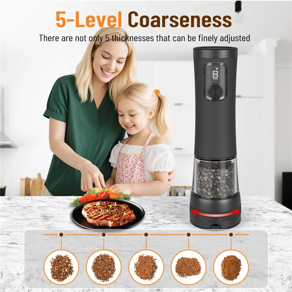 Electric Grinder Kitchen Tools Rechargeable Pepper Mill Electric Grinding Machine For Spices Salt - Black - 2