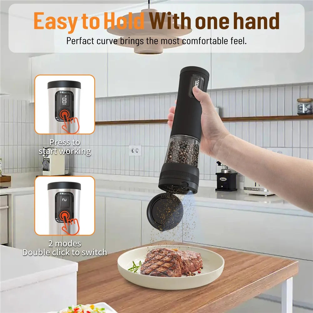 Electric Grinder Kitchen Tools Rechargeable Pepper Mill Electric Grinding Machine For Spices Salt - Black - 3