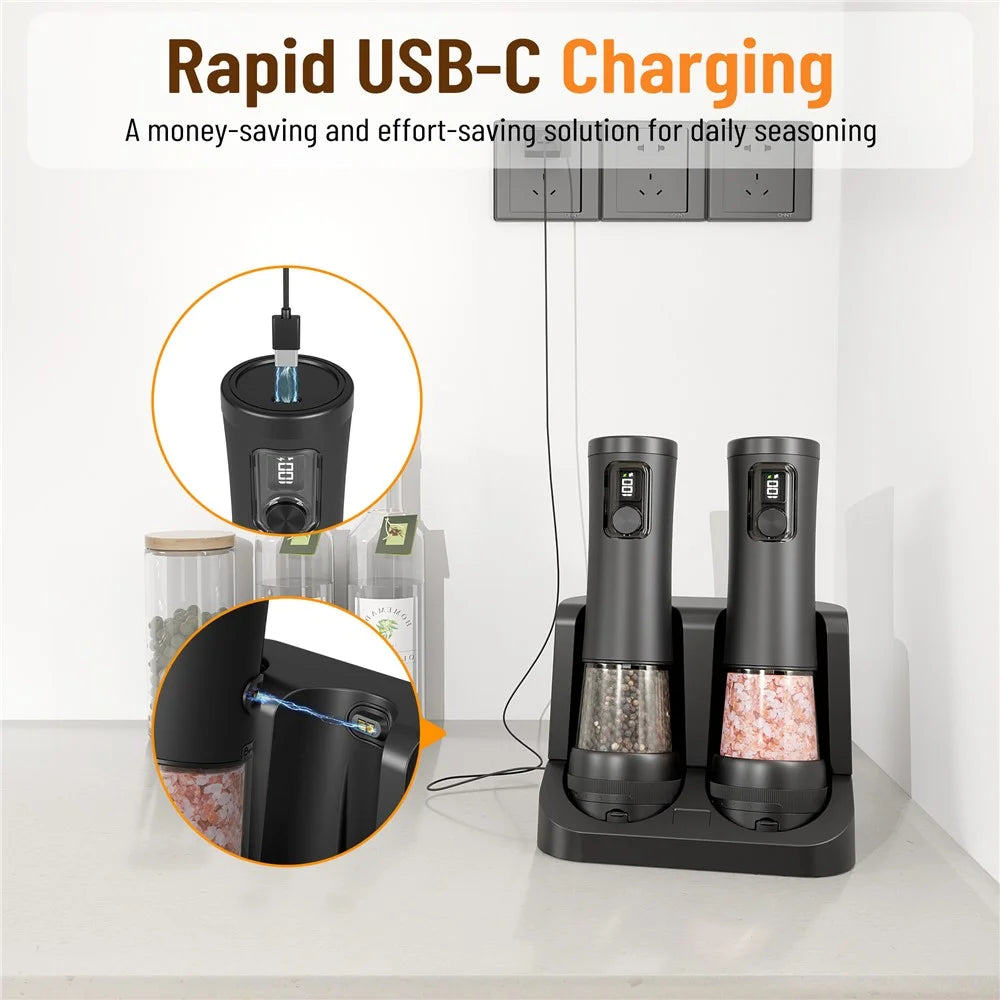 Electric Grinder Kitchen Tools Rechargeable Pepper Mill Electric Grinding Machine For Spices Salt - Black - 4