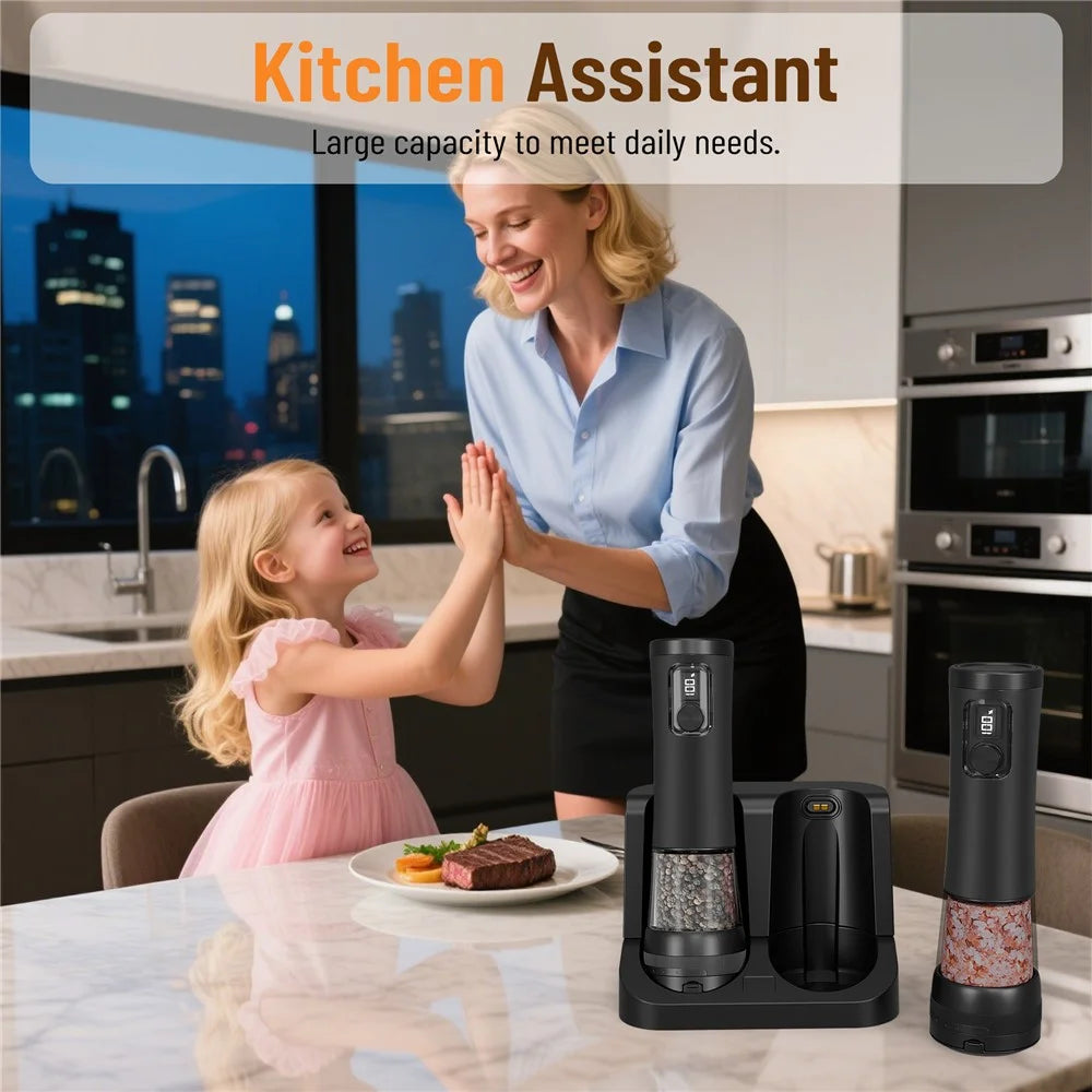 Electric Grinder Kitchen Tools Rechargeable Pepper Mill Electric Grinding Machine For Spices Salt - Black - 7