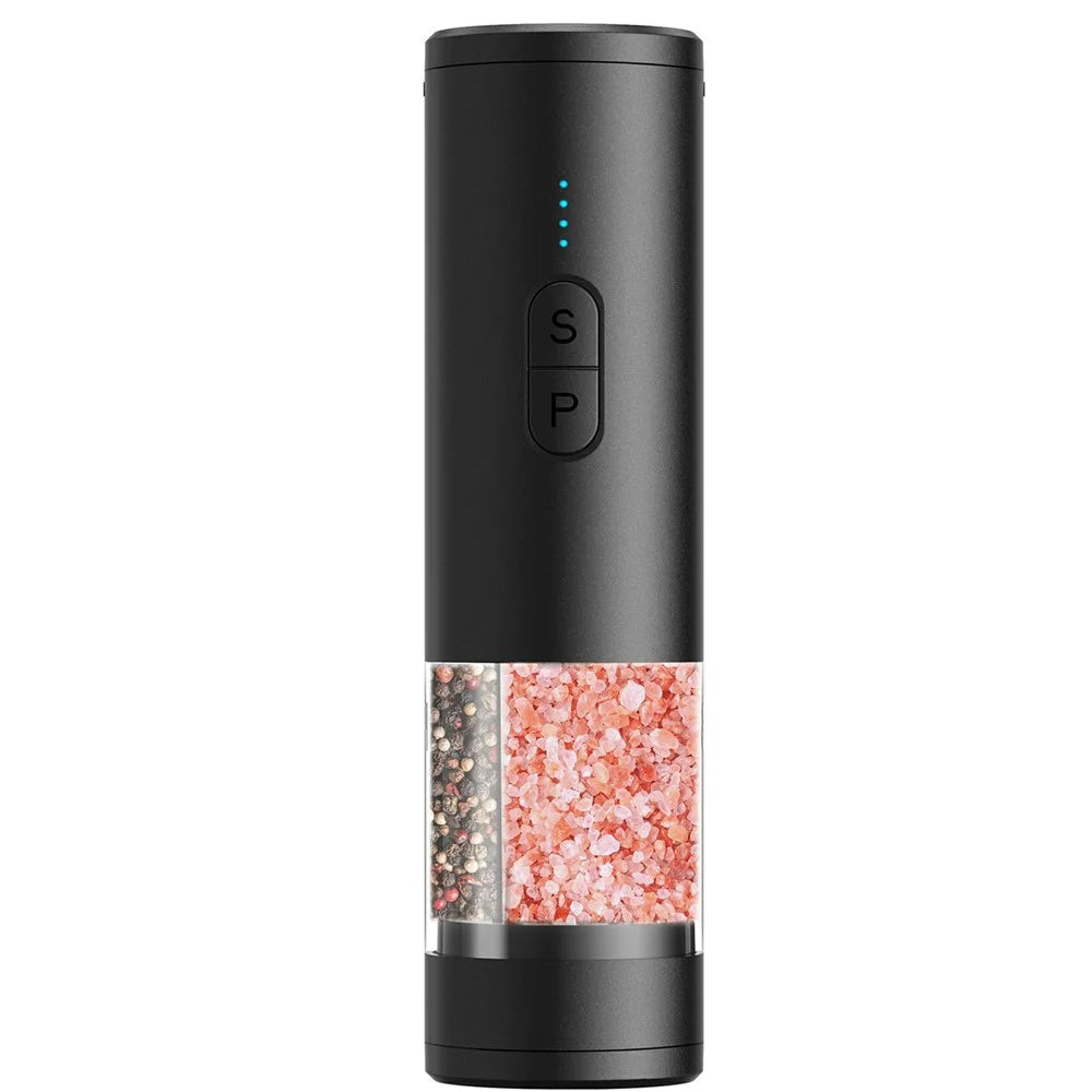 2 in 1 Electric Salt and Pepper Grinder USB Rechargeable Adjustable Coarseness Kitchen Spice Mill Shaker (BPA Free, No FDA) - Black - 2