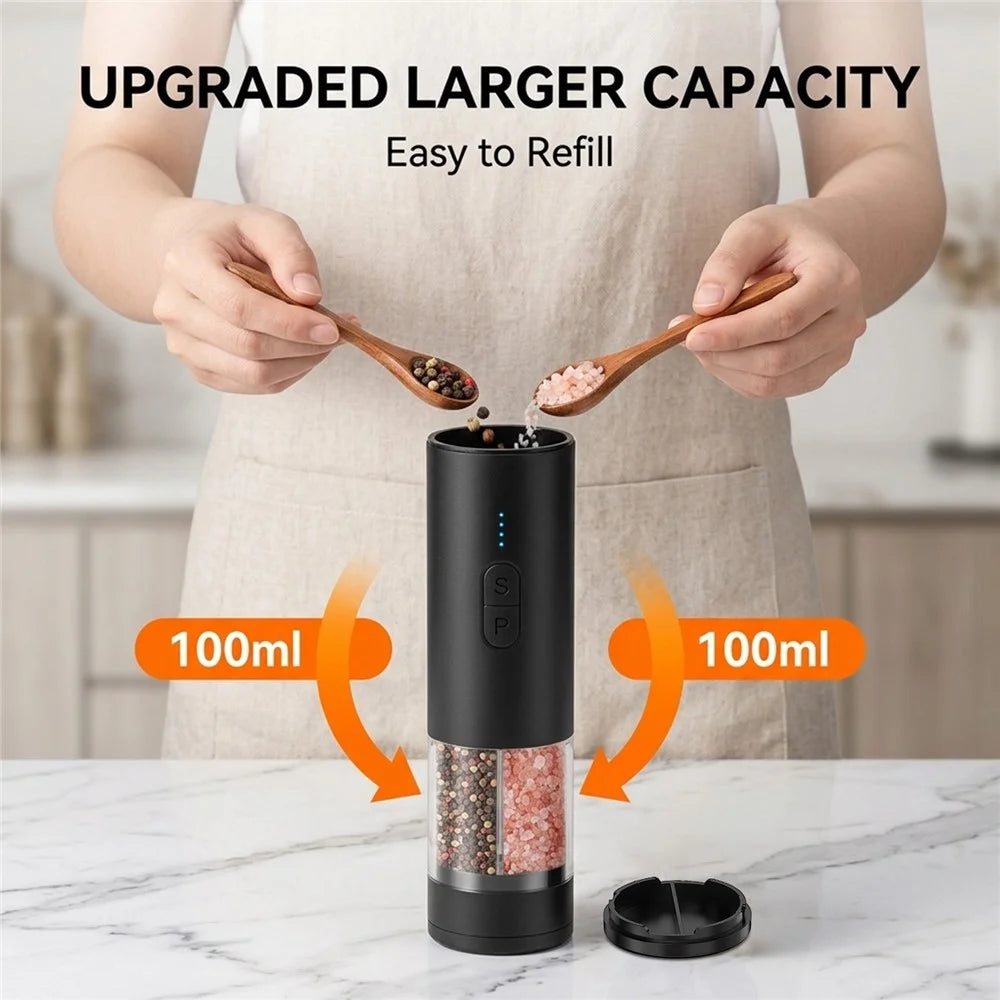 2 in 1 Electric Salt and Pepper Grinder USB Rechargeable Adjustable Coarseness Kitchen Spice Mill Shaker (BPA Free, No FDA) - Black - 4