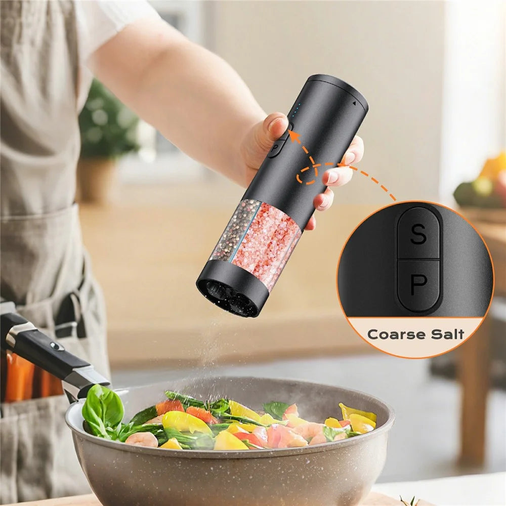 2 in 1 Electric Salt and Pepper Grinder USB Rechargeable Adjustable Coarseness Kitchen Spice Mill Shaker (BPA Free, No FDA) - Black - 6