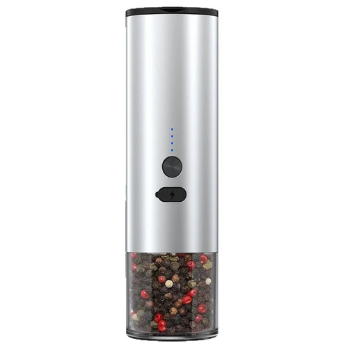 Electric Pepper Grinder Aluminum Alloy Gravity Sensor Adjustable Coarseness Spice Mill - Silver - 1
