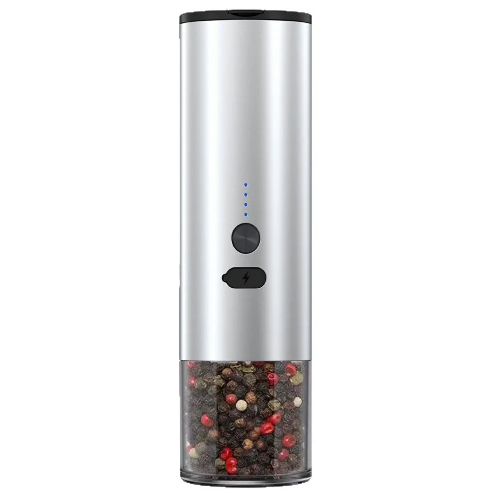 Electric Pepper Grinder Aluminum Alloy Gravity Sensor Adjustable Coarseness Spice Mill - Silver - 1