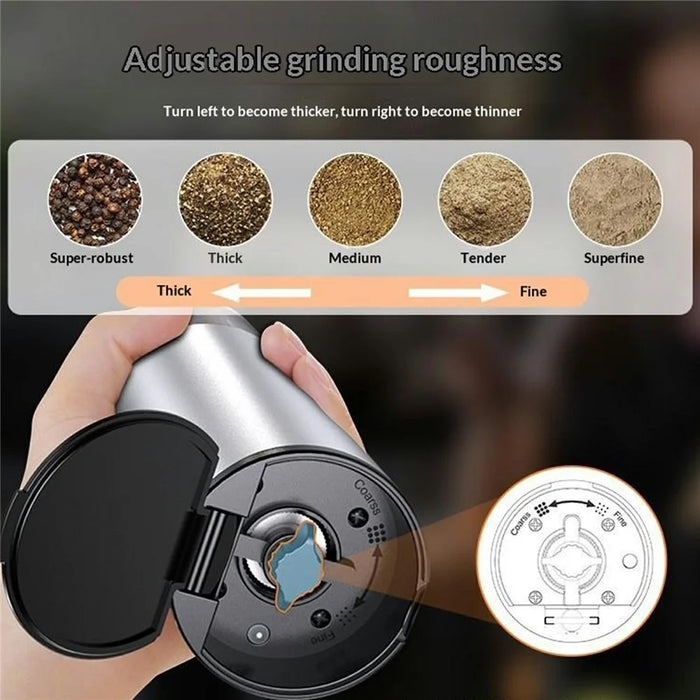 Electric Pepper Grinder Aluminum Alloy Gravity Sensor Adjustable Coarseness Spice Mill - Silver - 3