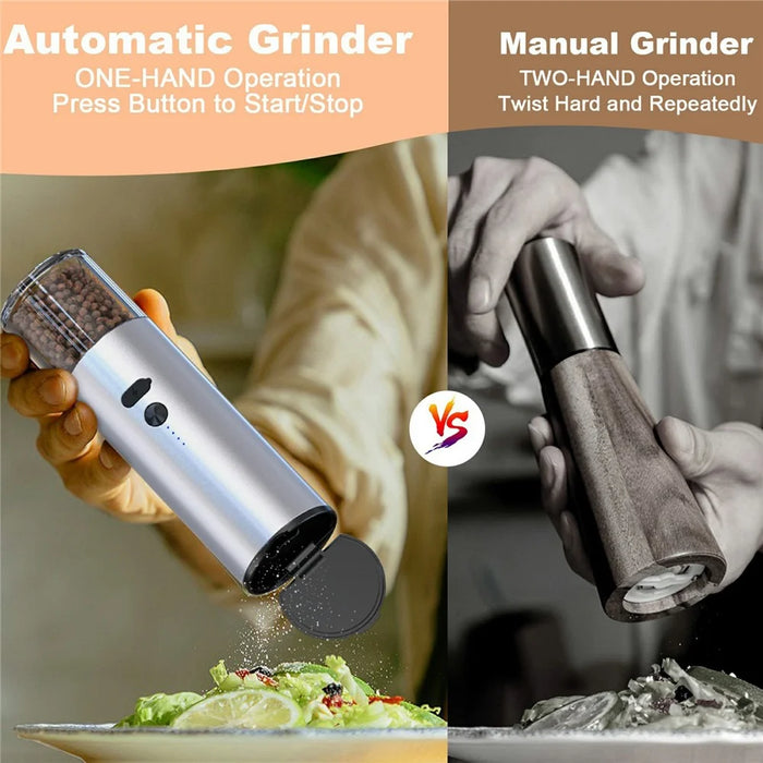 Electric Pepper Grinder Aluminum Alloy Gravity Sensor Adjustable Coarseness Spice Mill - Silver - 4