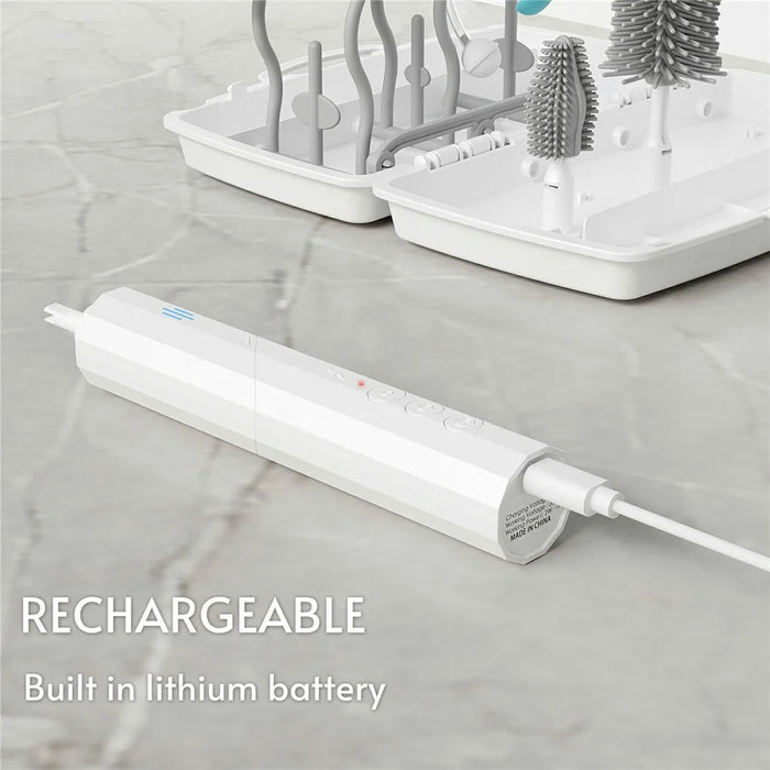 Electric Baby Feeding Bottle Brush Cleaning Kit Multi Function Baby Bottle Cleaner with Drying Rack - White - 4