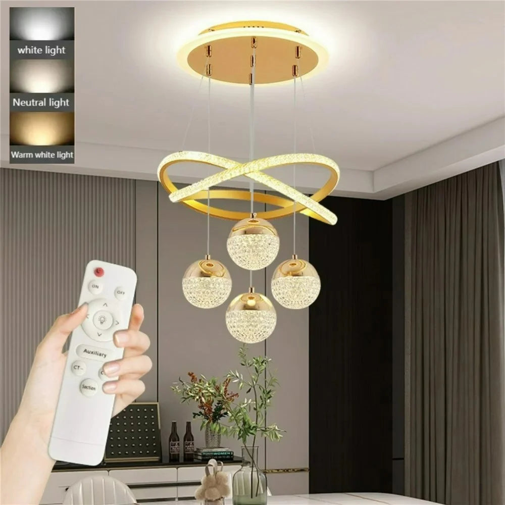 Modern Minimalist LED Crystal Pendant Light Dimmable with Remote Control For Dining Room  /  Bedroom - Gold - 1