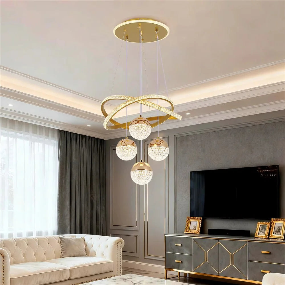 Modern Minimalist LED Crystal Pendant Light Dimmable with Remote Control For Dining Room  /  Bedroom - Gold - 2
