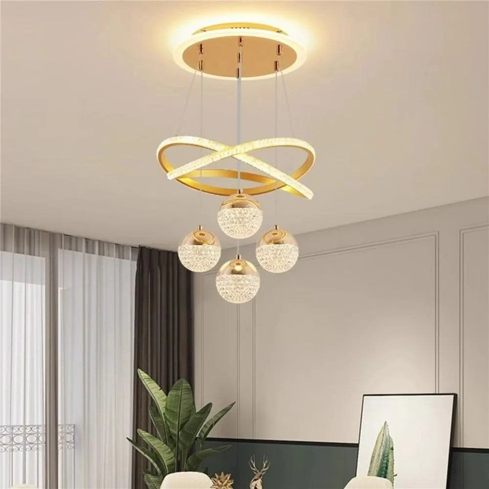 Modern Minimalist LED Crystal Pendant Light Dimmable with Remote Control For Dining Room  /  Bedroom - Gold - 3