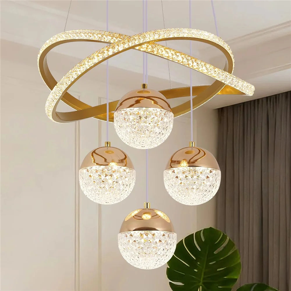 Modern Minimalist LED Crystal Pendant Light Dimmable with Remote Control For Dining Room  /  Bedroom - Gold - 4