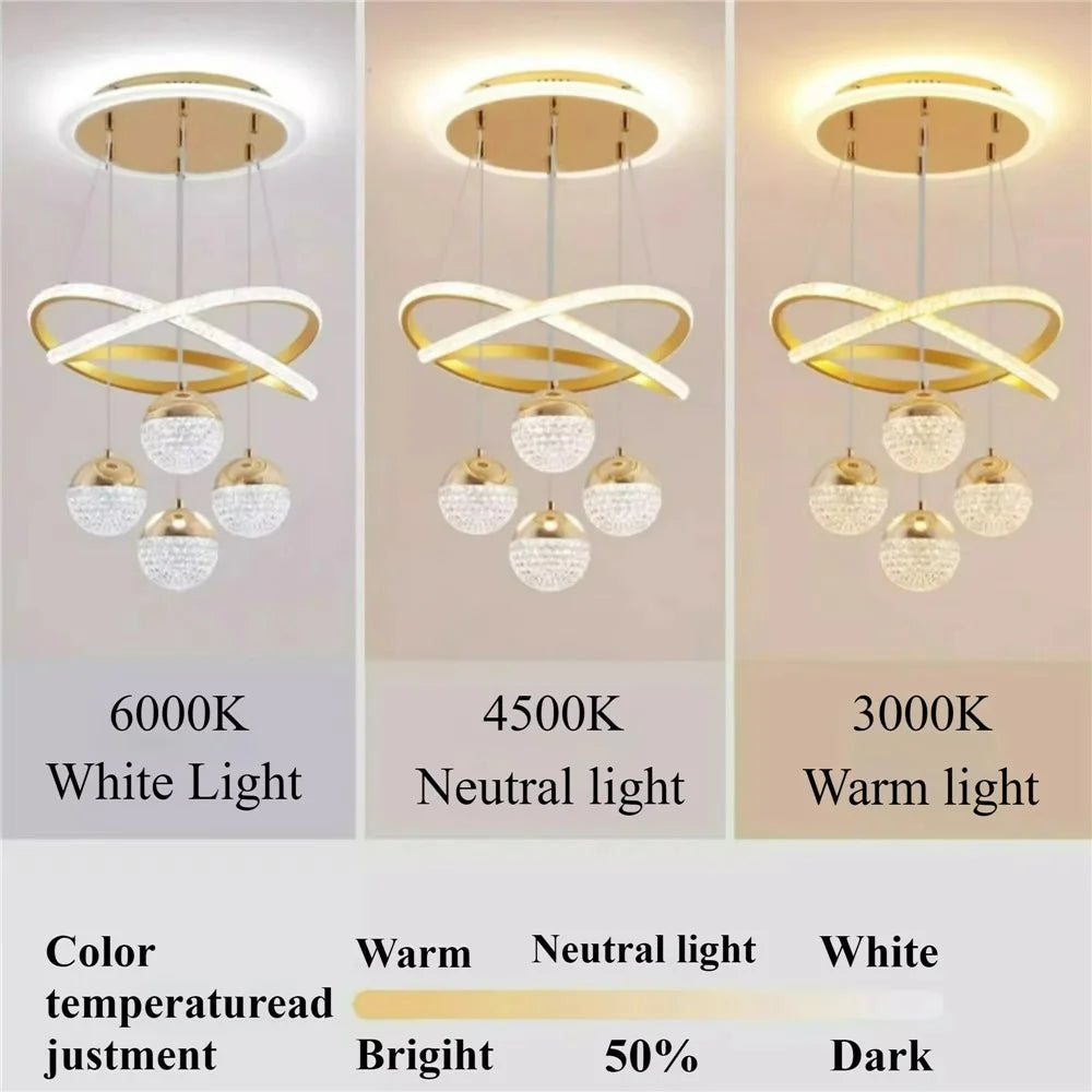 Modern Minimalist LED Crystal Pendant Light Dimmable with Remote Control For Dining Room  /  Bedroom - Gold - 5