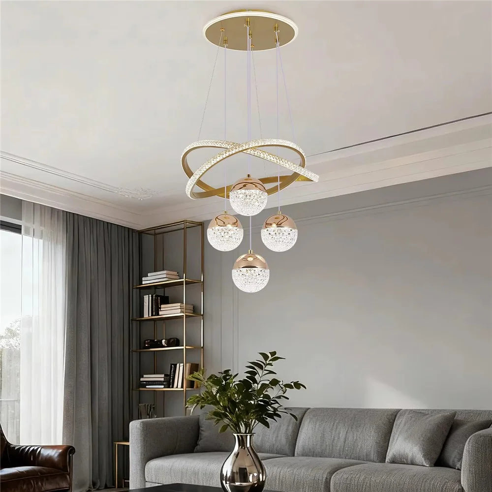 Modern Minimalist LED Crystal Pendant Light Dimmable with Remote Control For Dining Room  /  Bedroom - Gold - 6