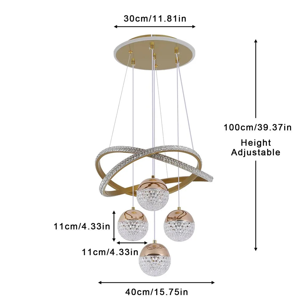 Modern Minimalist LED Crystal Pendant Light Dimmable with Remote Control For Dining Room  /  Bedroom - Gold - 7