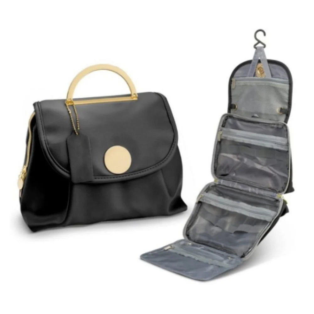 Travel Toiletry Bag Waterproof Makeup Organizer with Hook Hanging Cosmetic Case - Black - 1