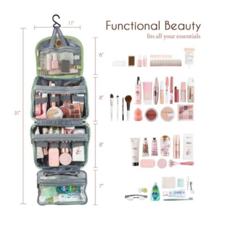 Travel Toiletry Bag Waterproof Makeup Organizer with Hook Hanging Cosmetic Case - Black - 7